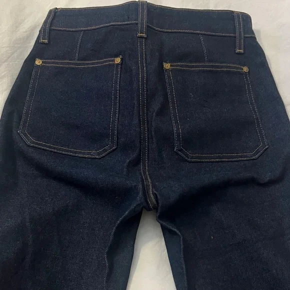 KHAITE Raquel Dark Patch Pocket Blue Flare Crop Jeans 25 - Picture 9 of 11